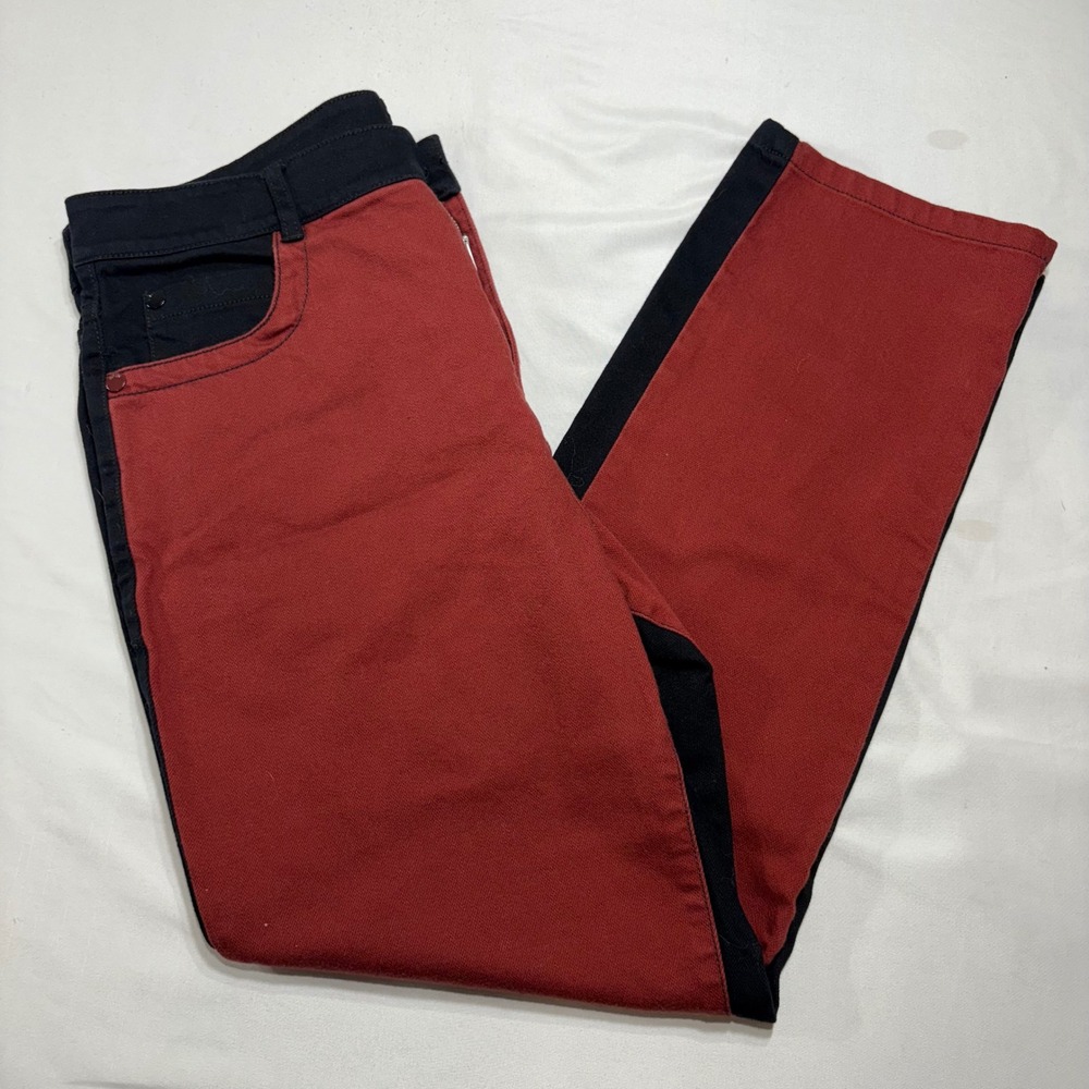 Maeve Anthropologie Colorblock Pants Womens 31 Red Black High Rise Straight Leg